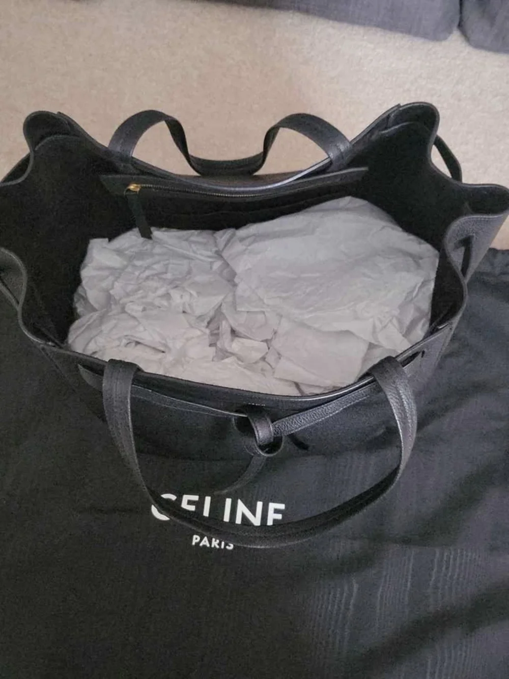 Celine Black Pebbled Leather Knot-Front Tote - Picture 2 of 6